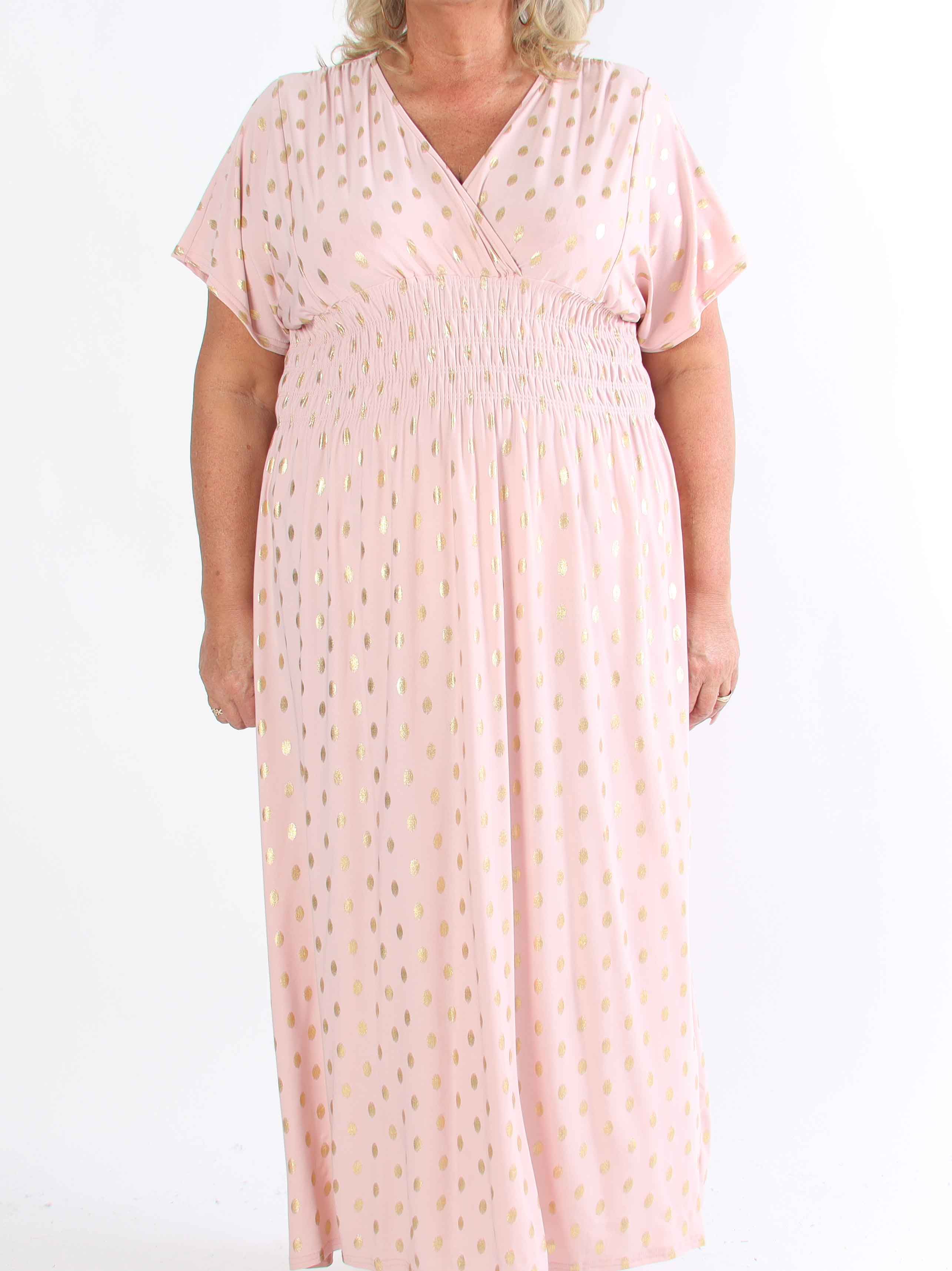 Pams Dot - Lång stretchig plus size-klänning med prickig detalj